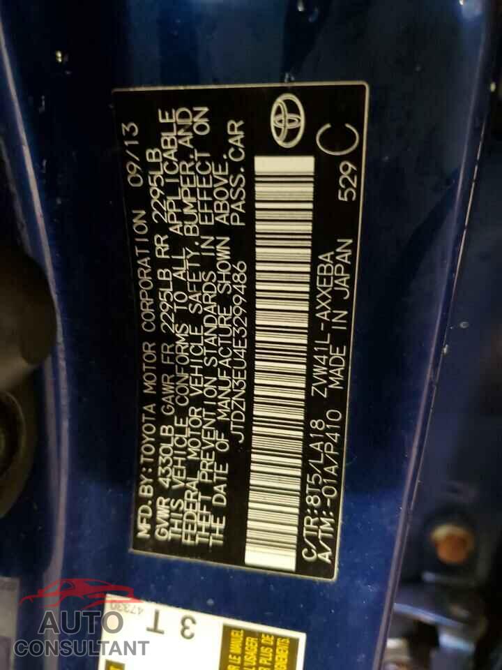 TOYOTA PRIUS 2014 - JTDZN3EU4E3299486