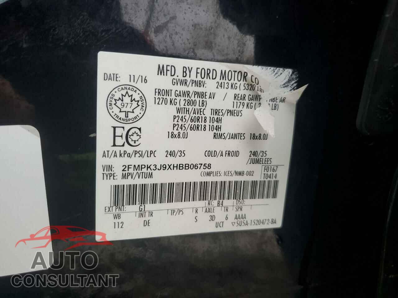 FORD EDGE 2017 - 2FMPK3J9XHBB06758