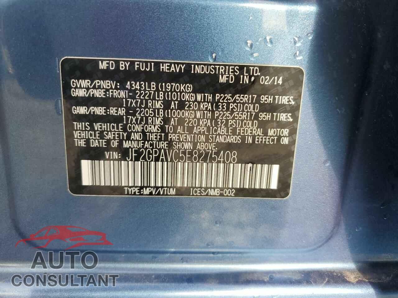 SUBARU XV 2014 - JF2GPAVC5E8275408