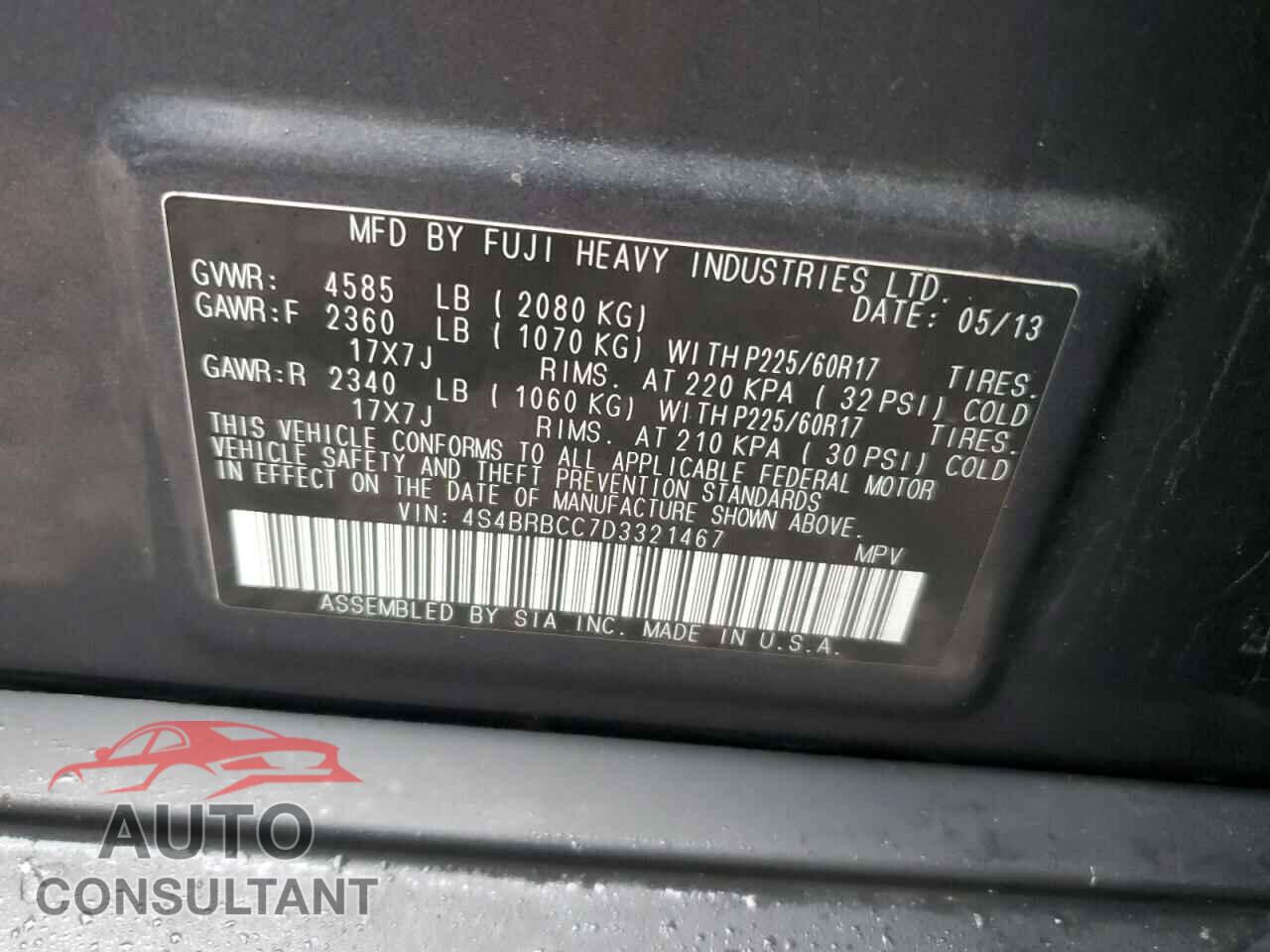 SUBARU OUTBACK 2013 - 4S4BRBCC7D3321467