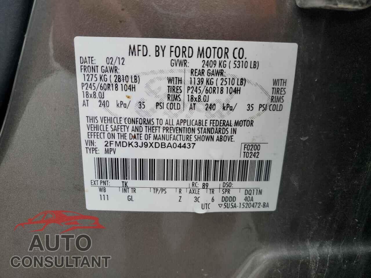 FORD EDGE 2013 - 2FMDK3J9XDBA04437