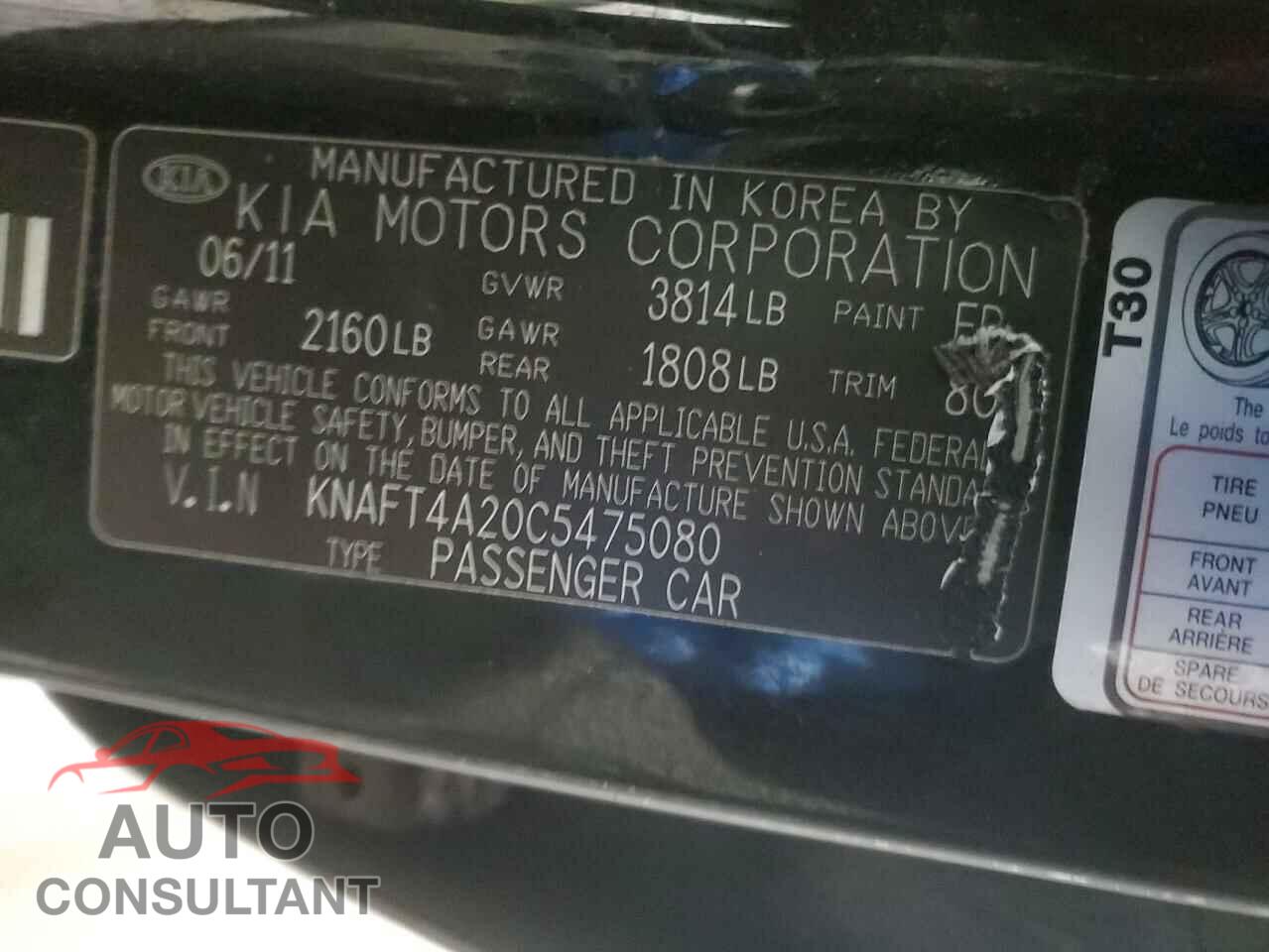 KIA FORTE 2012 - KNAFT4A20C5475080