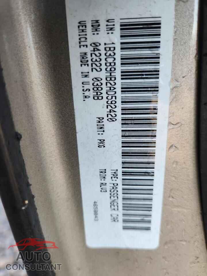 DODGE CALIBER 2010 - 1B3CB9HB2AD592420