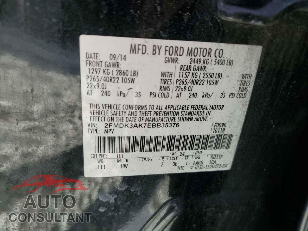 FORD EDGE 2014 - 2FMDK3AK7EBB35376