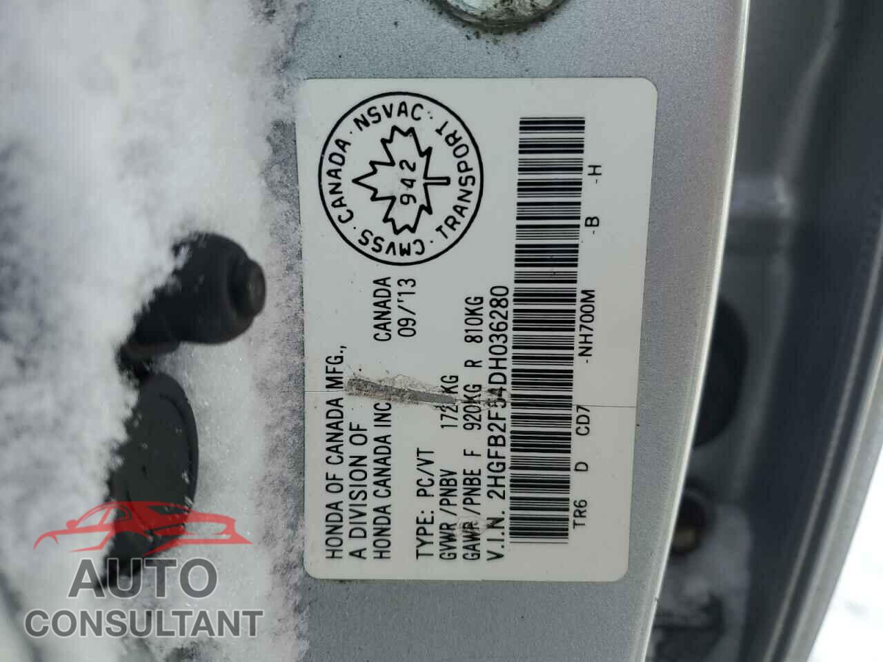HONDA CIVIC 2013 - 2HGFB2F54DH036280