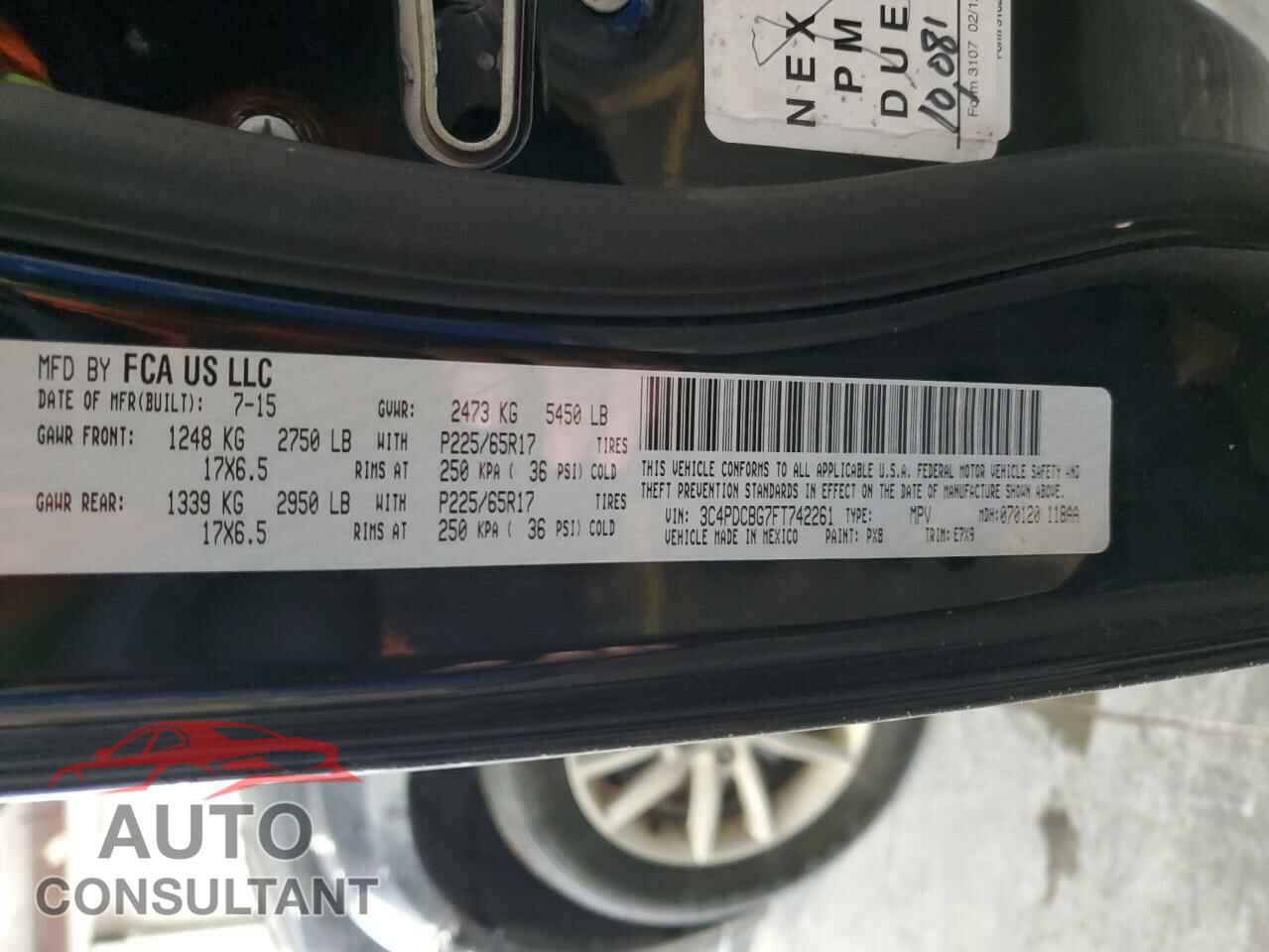 DODGE JOURNEY 2015 - 3C4PDCBG7FT742261