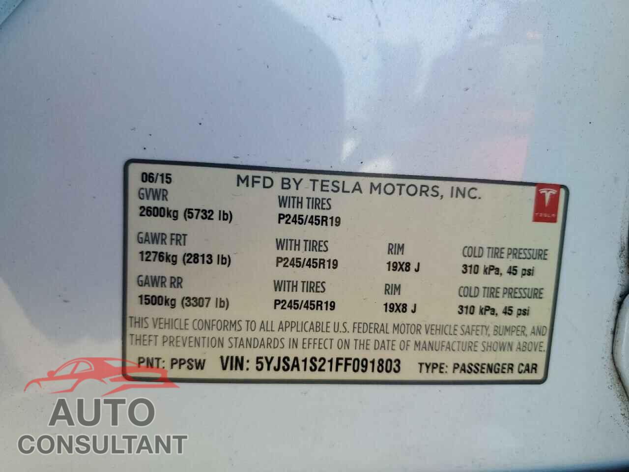 TESLA MODEL S 2015 - 5YJSA1S21FF091803