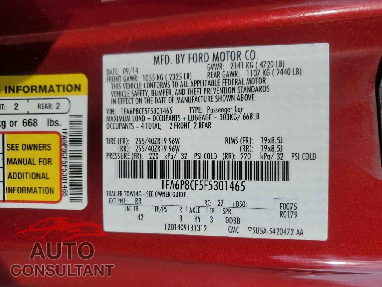 FORD MUSTANG 2015 - 1FA6P8CF5F5301465
