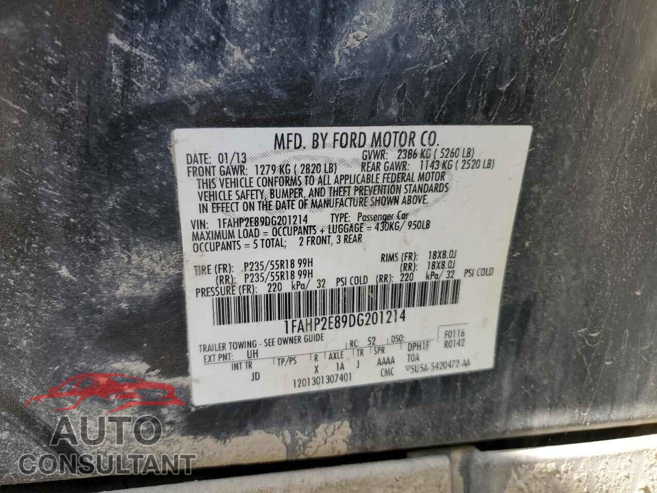FORD TAURUS 2013 - 1FAHP2E89DG201214