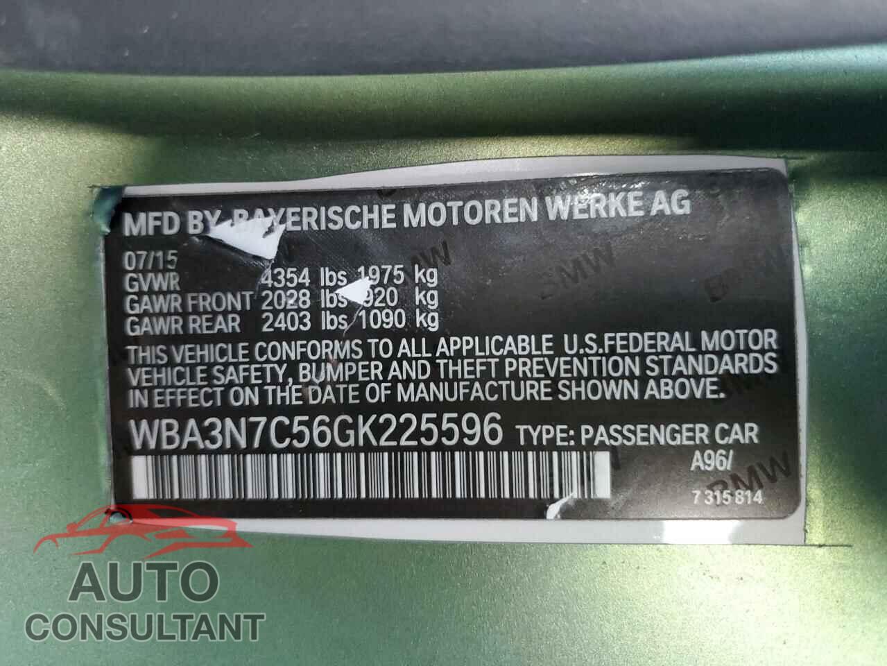 BMW 4 SERIES 2016 - WBA3N7C56GK225596