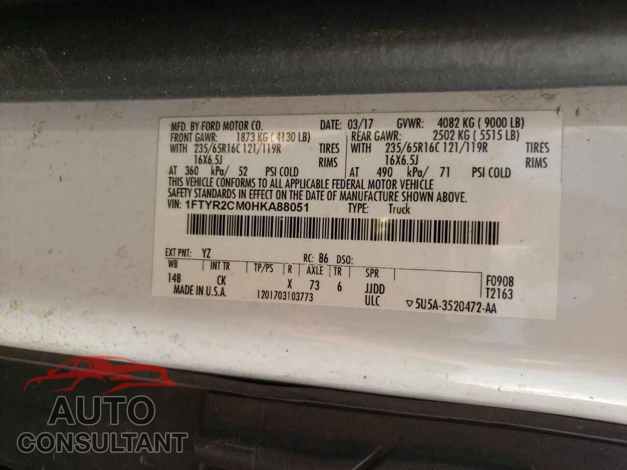 FORD TRANSIT 2017 - 1FTYR2CM0HKA88051