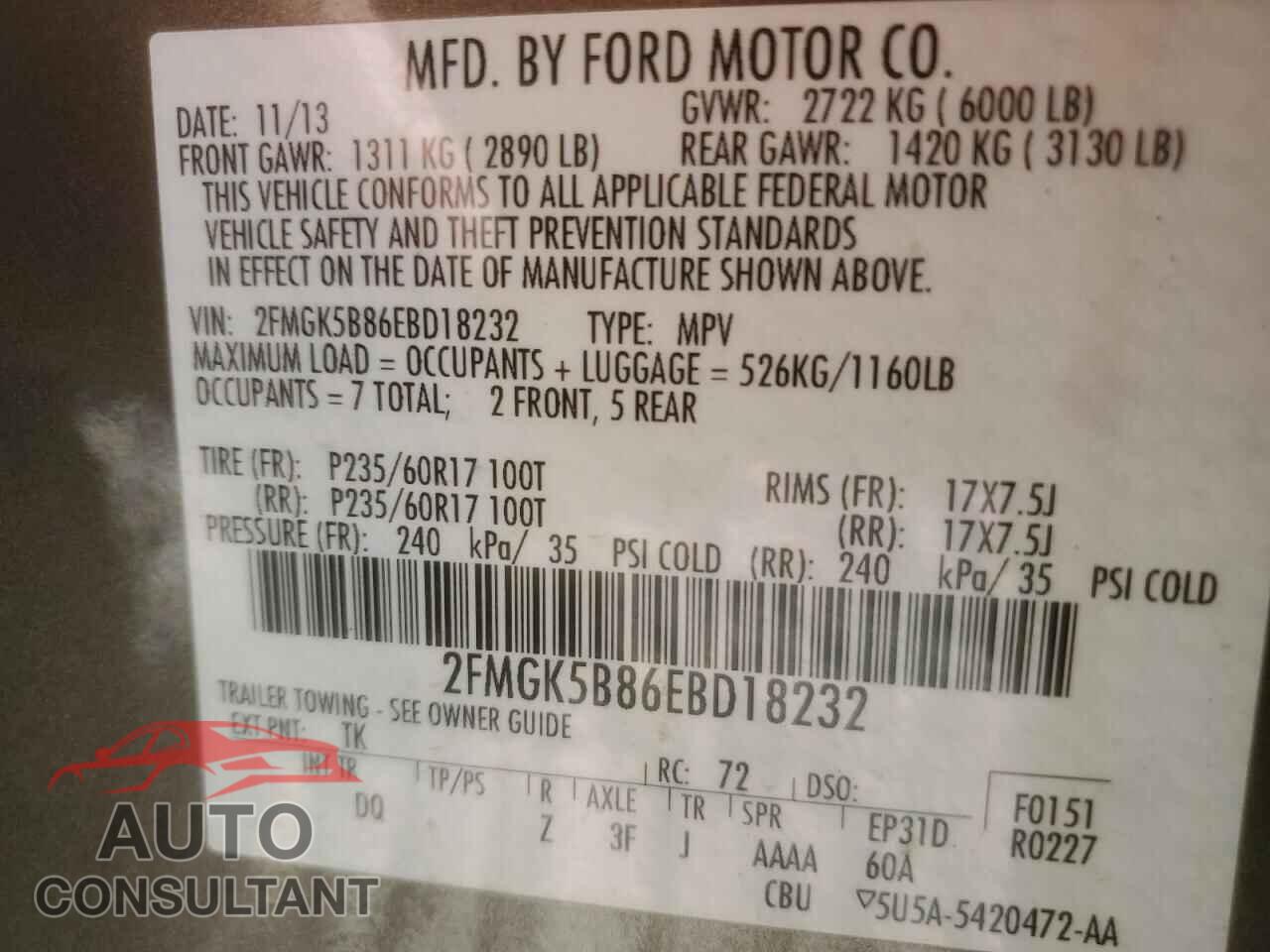 FORD FLEX 2014 - 2FMGK5B86EBD18232