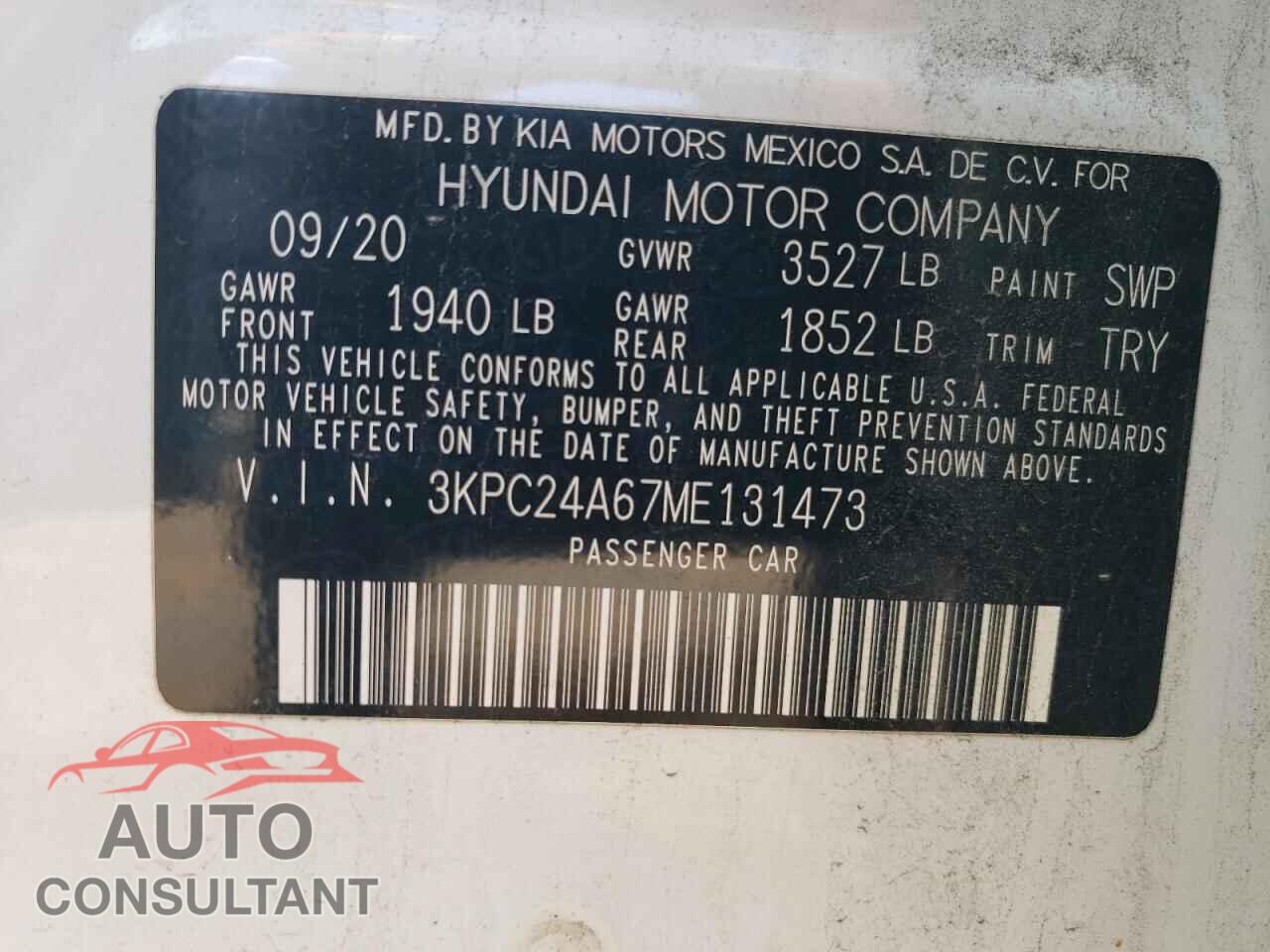 HYUNDAI ACCENT 2021 - 3KPC24A67ME131473