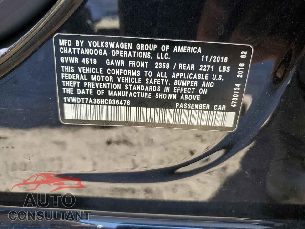VOLKSWAGEN PASSAT 2017 - 1VWDT7A35HC036476
