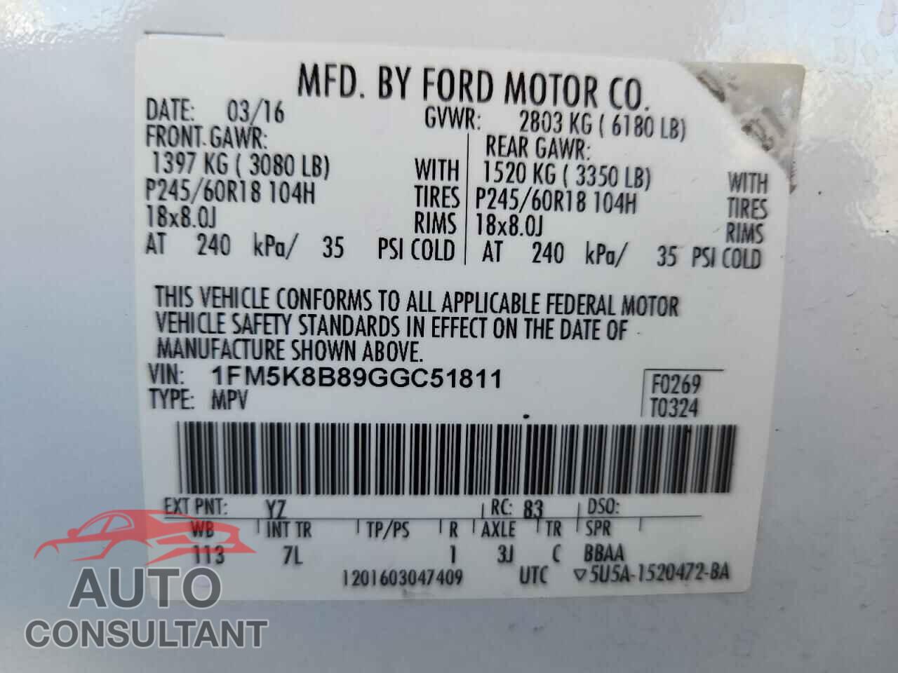FORD EXPLORER 2016 - 1FM5K8B89GGC51811