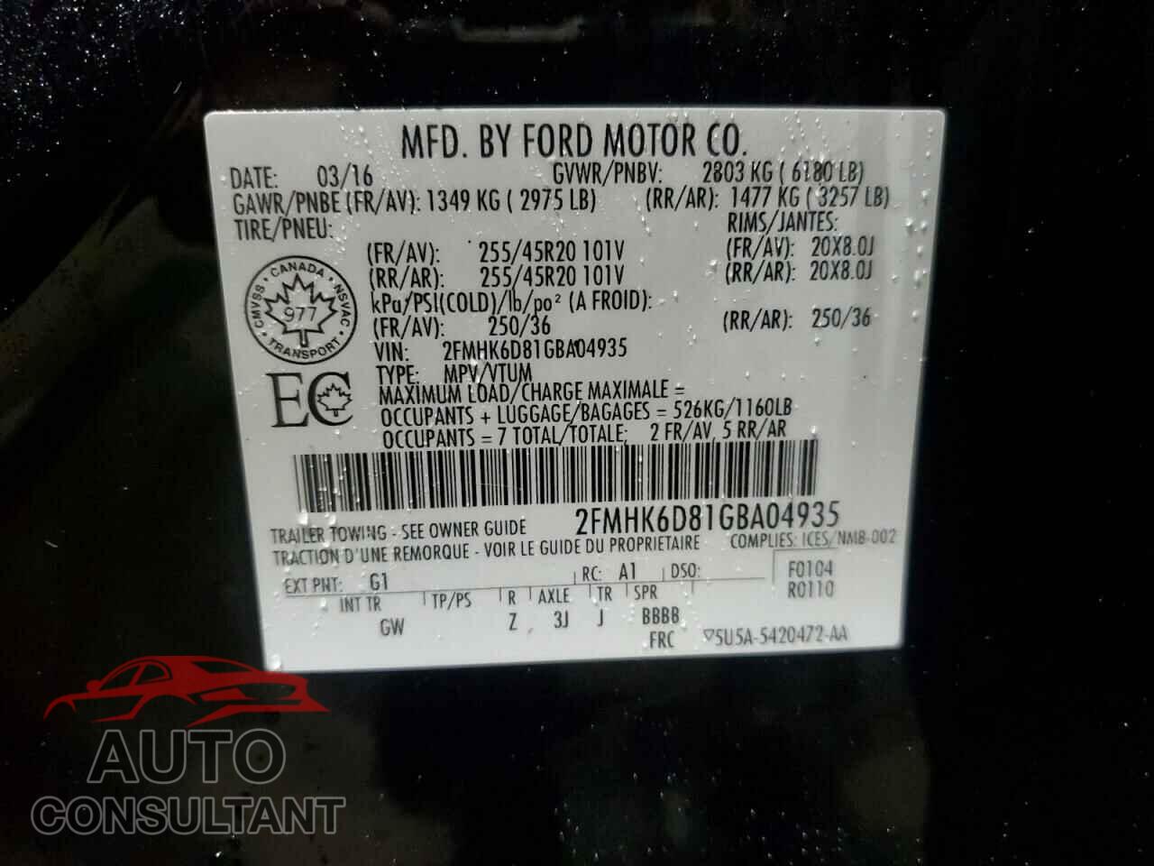 FORD FLEX 2016 - 2FMHK6D81GBA04935