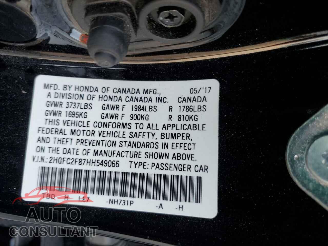HONDA CIVIC 2017 - 2HGFC2F87HH549066