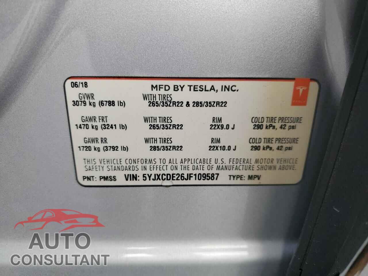 TESLA MODEL X 2018 - 5YJXCDE26JF109587