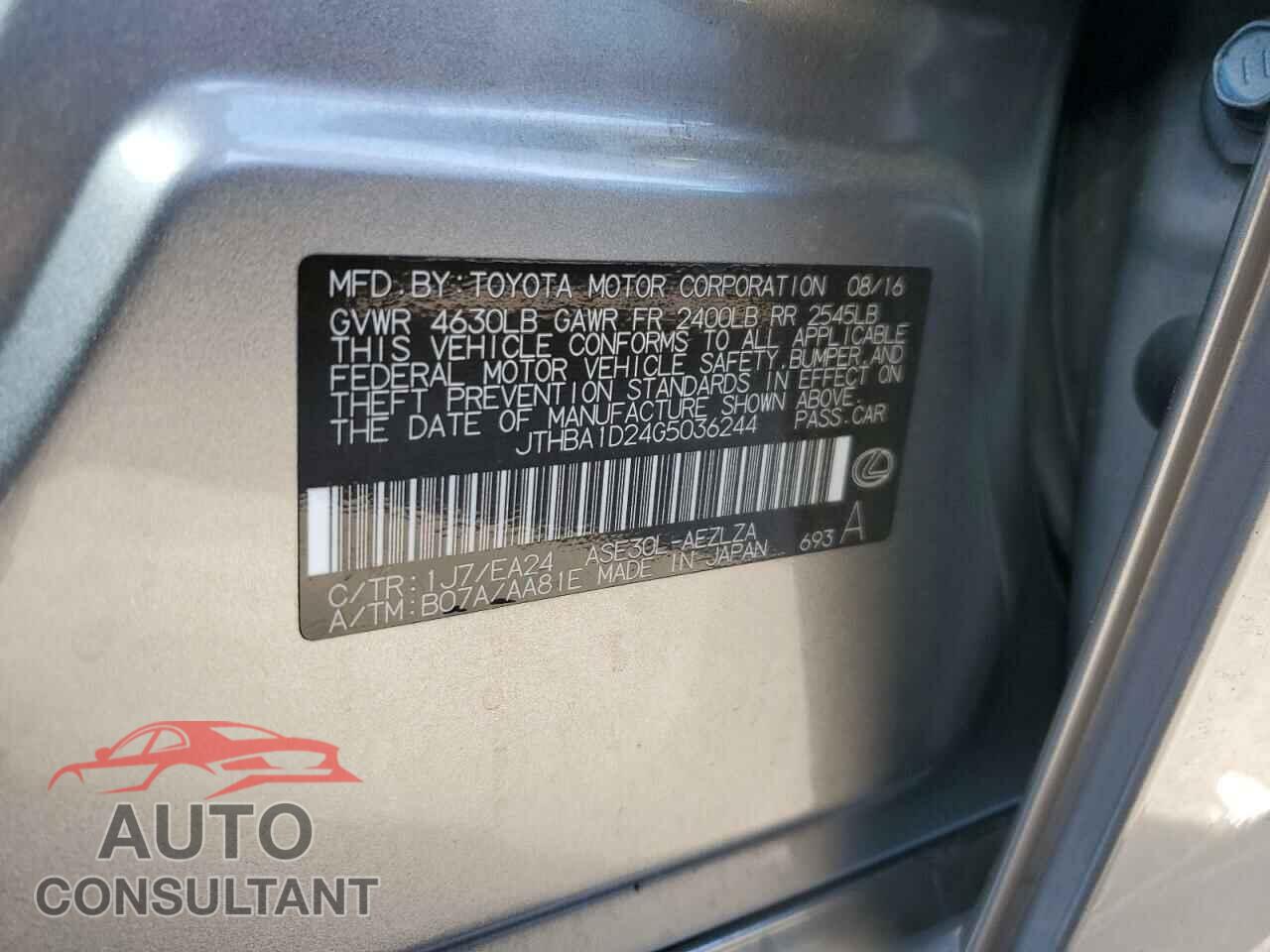 LEXUS IS 2016 - JTHBA1D24G5036244