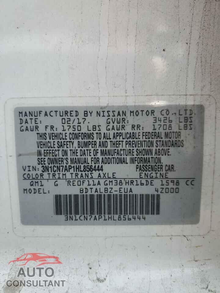 NISSAN VERSA 2017 - 3N1CN7AP1HL856444
