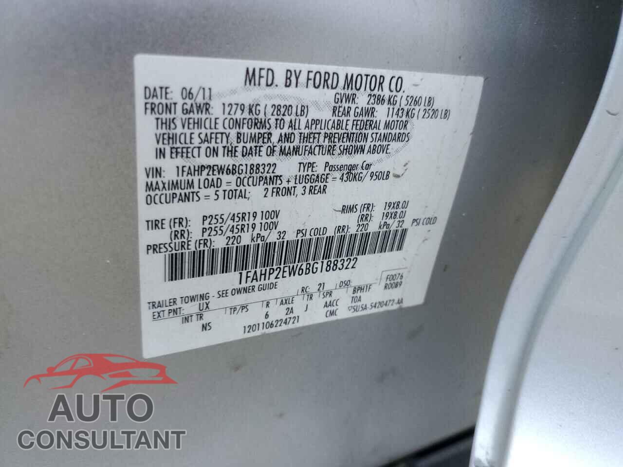 FORD TAURUS 2011 - 1FAHP2EW6BG188322