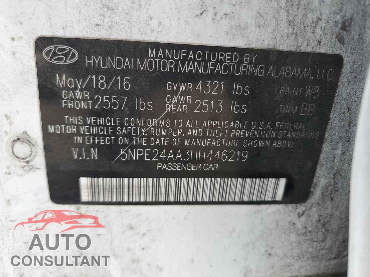 HYUNDAI SONATA 2017 - 5NPE24AA3HH446219