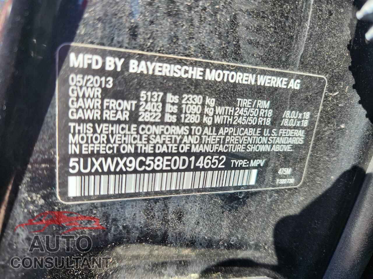 BMW X3 2014 - 5UXWX9C58E0D14652