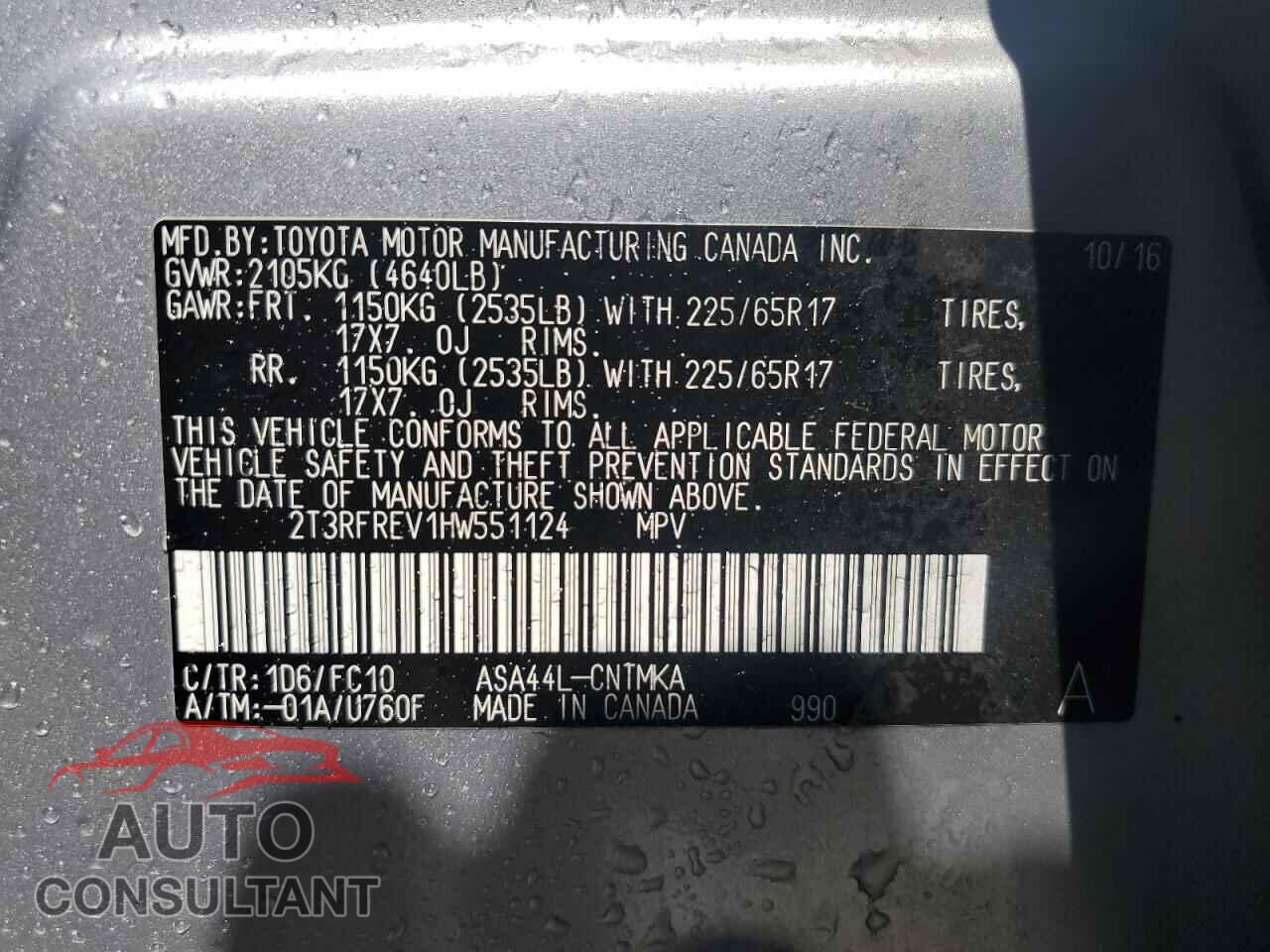 TOYOTA RAV4 2017 - 2T3RFREV1HW551124