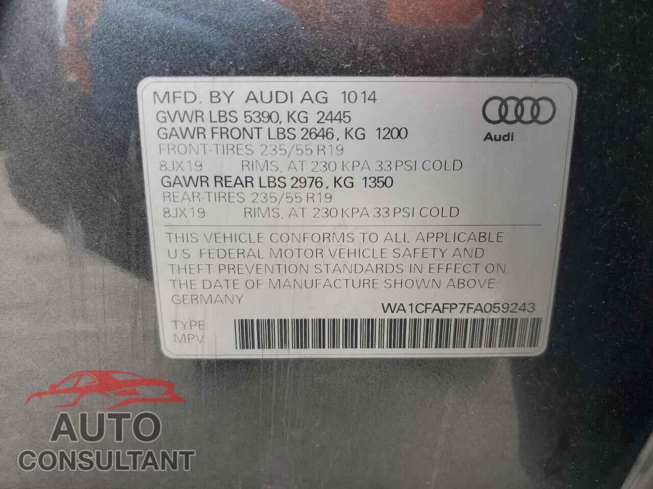 AUDI Q5 2015 - WA1CFAFP7FA059243