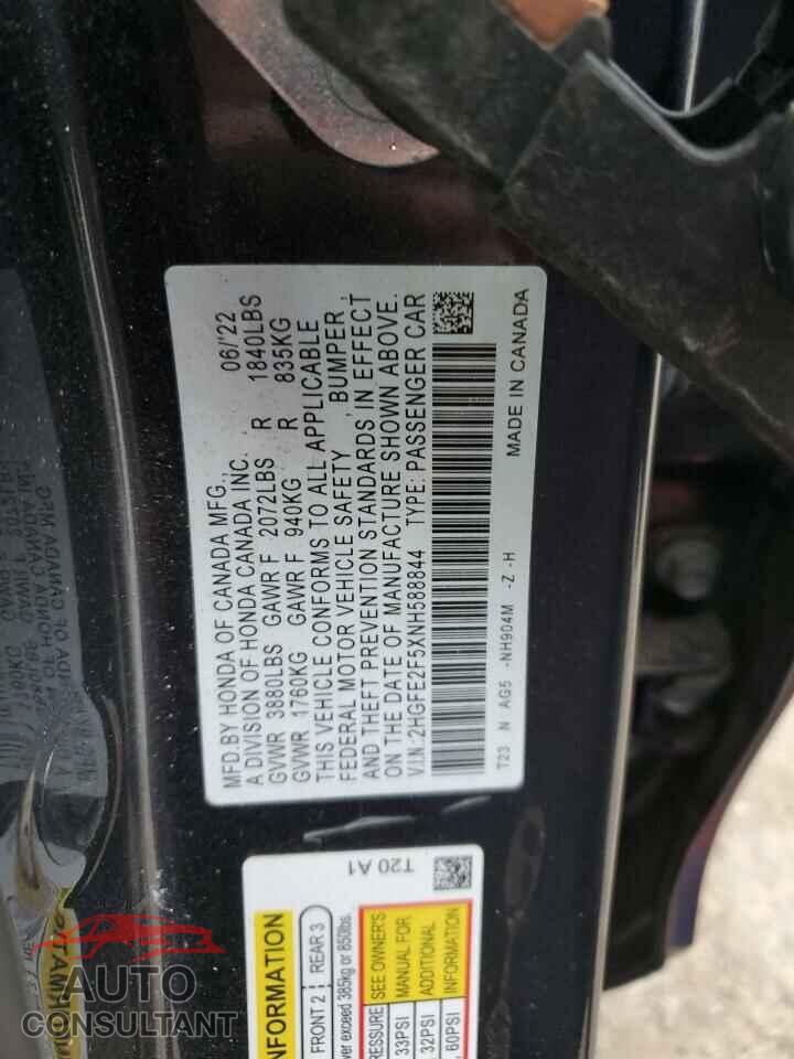 HONDA CIVIC 2022 - 2HGFE2F5XNH588844