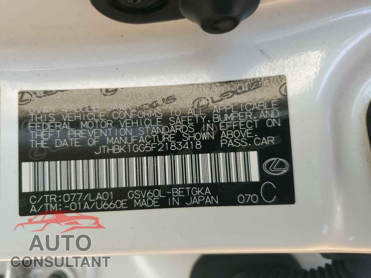 LEXUS ES350 2015 - JTHBK1GG5F2183418