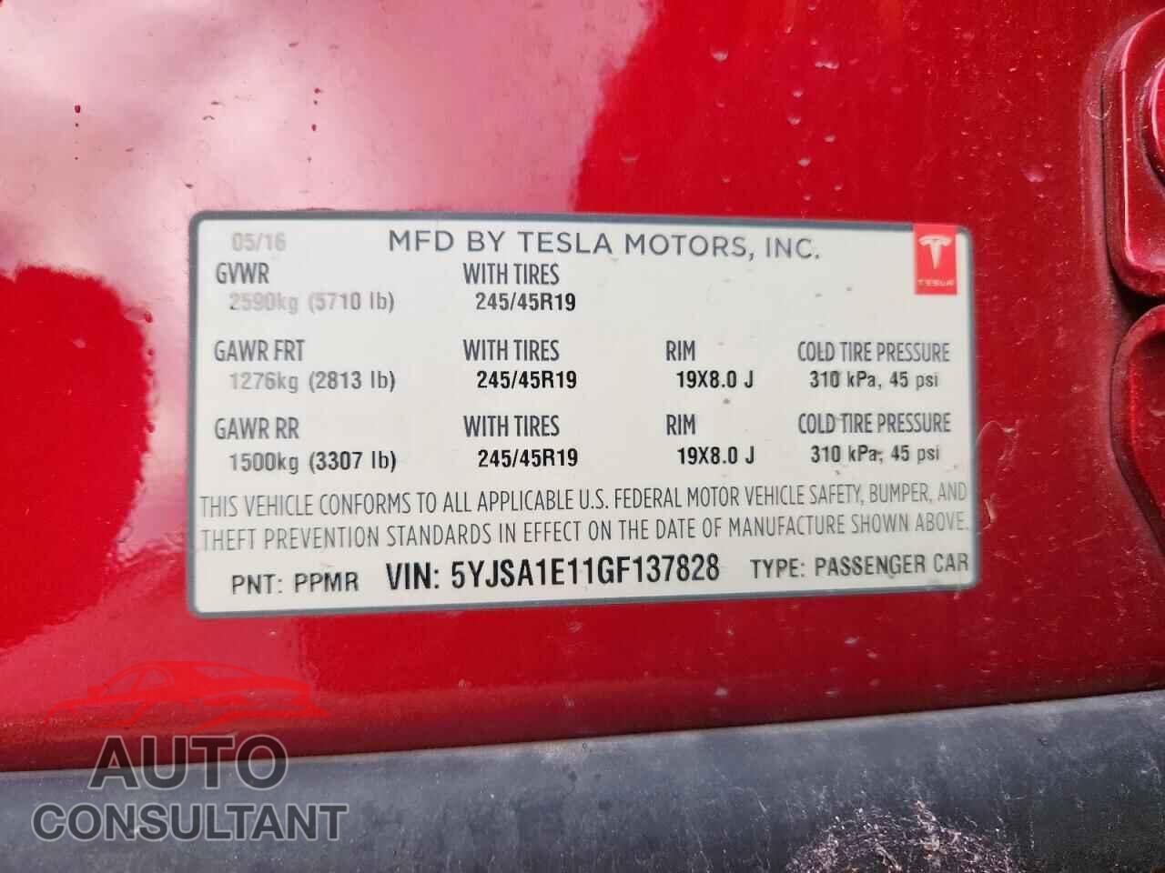 TESLA MODEL S 2016 - 5YJSA1E11GF137828