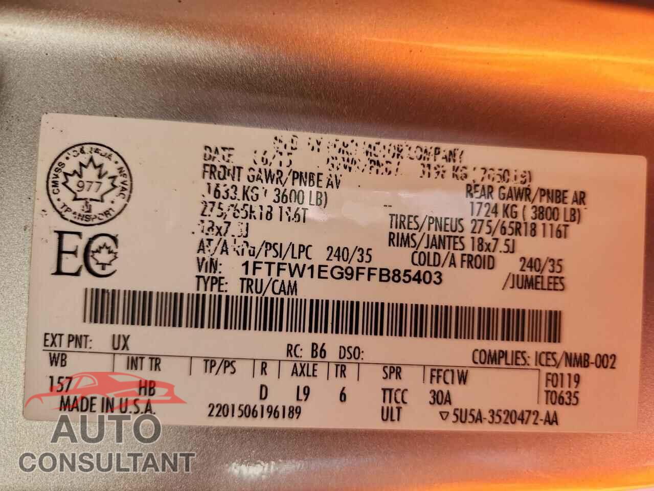 FORD F-150 2015 - 1FTFW1EG9FFB85403
