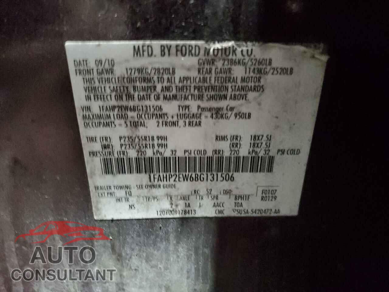 FORD TAURUS 2011 - 1FAHP2EW6BG131506