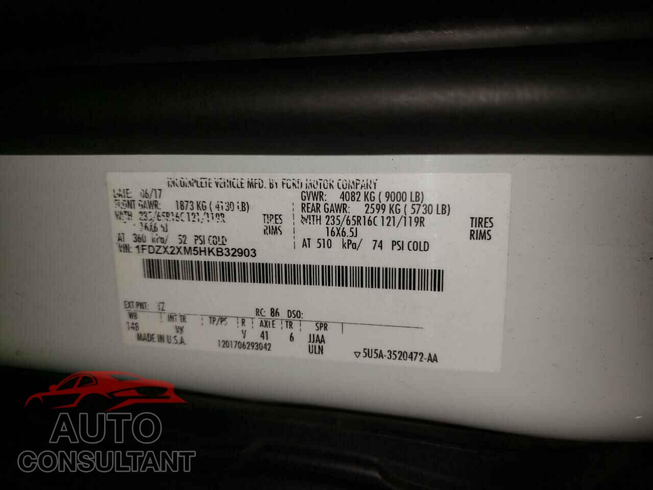 FORD TRANSIT 2017 - 1FDZX2XM5HKB32903