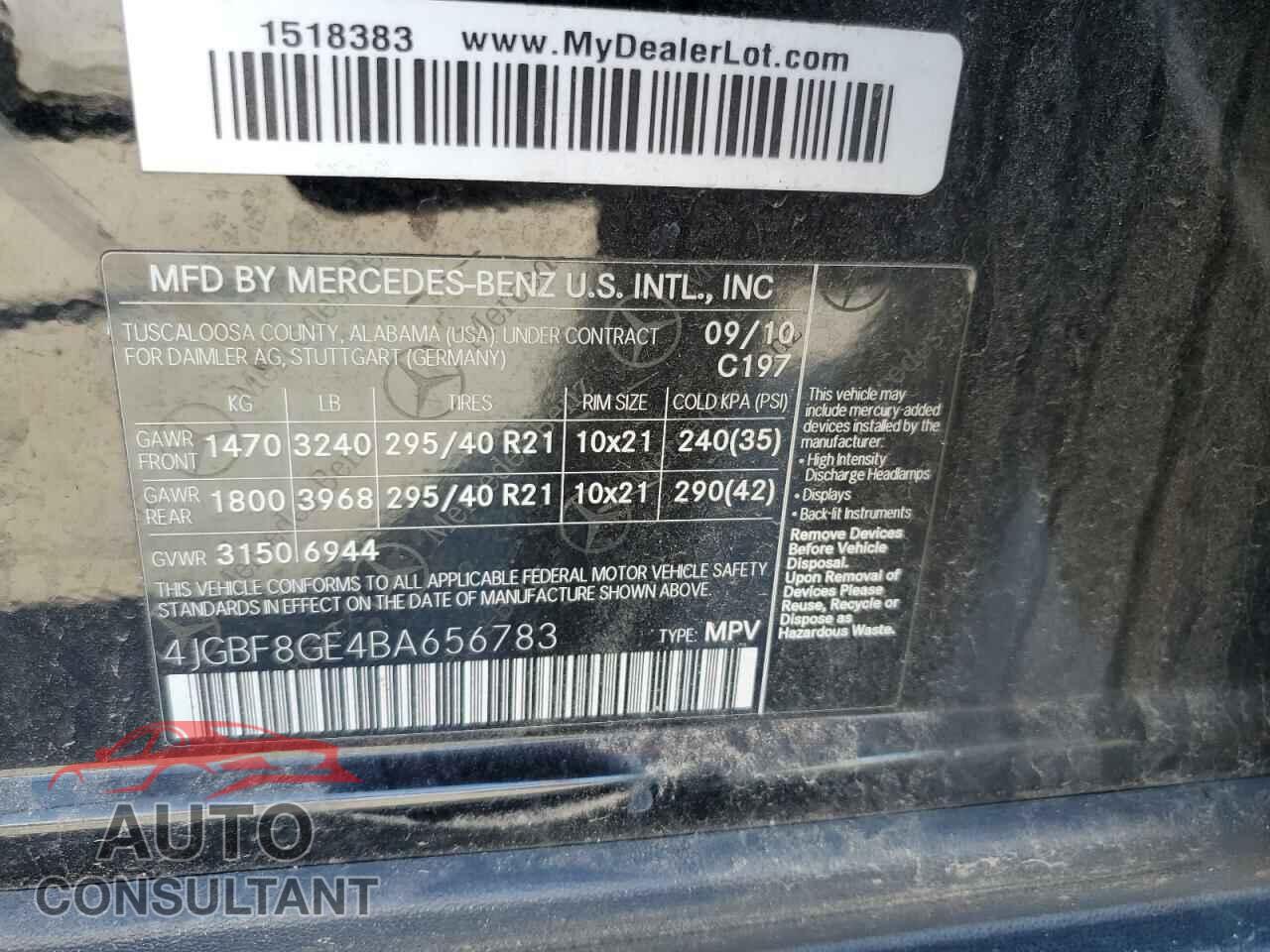 MERCEDES-BENZ GL-CLASS 2011 - 4JGBF8GE4BA656783