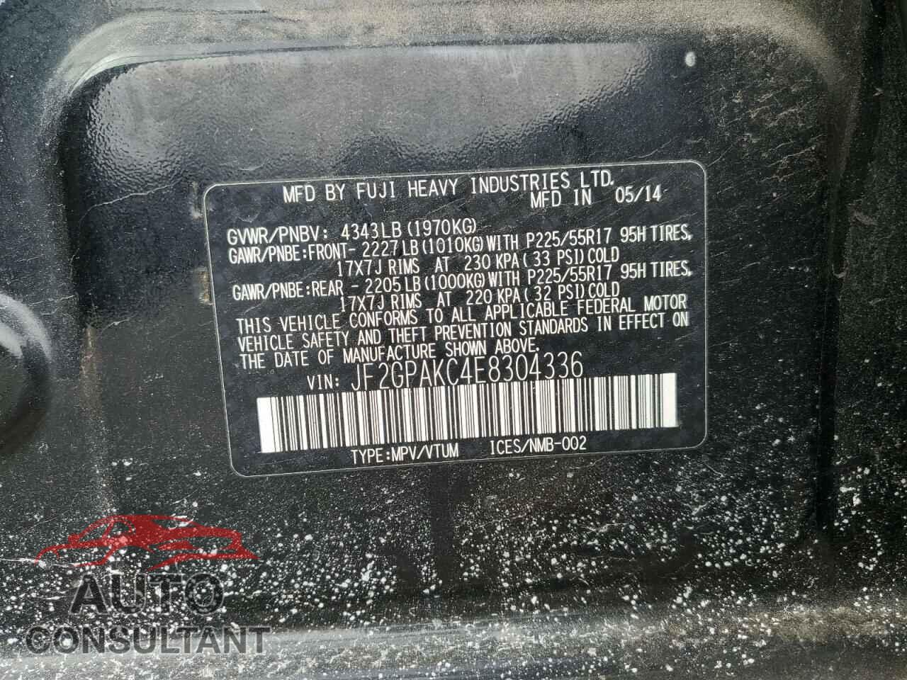 SUBARU XV 2014 - JF2GPAKC4E8304336