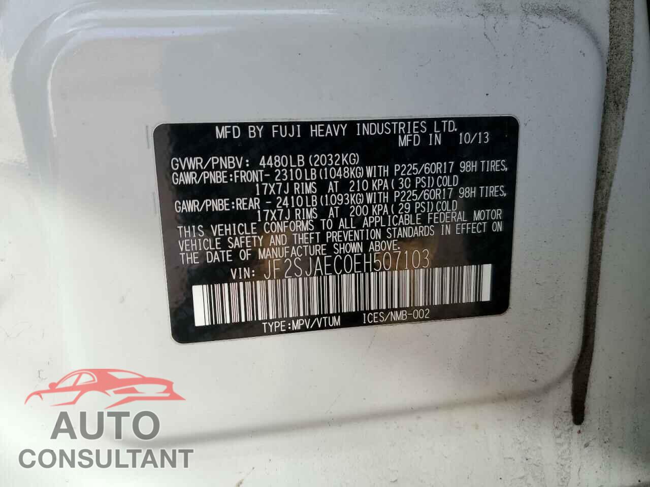 SUBARU FORESTER 2014 - JF2SJAEC0EH507103