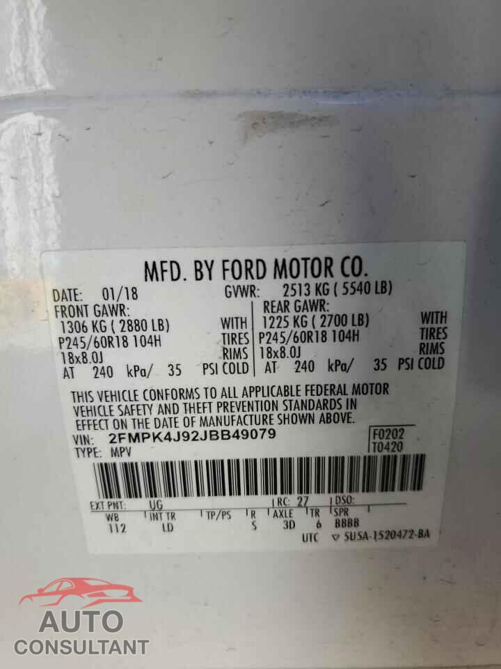 FORD EDGE 2018 - 2FMPK4J92JBB49079