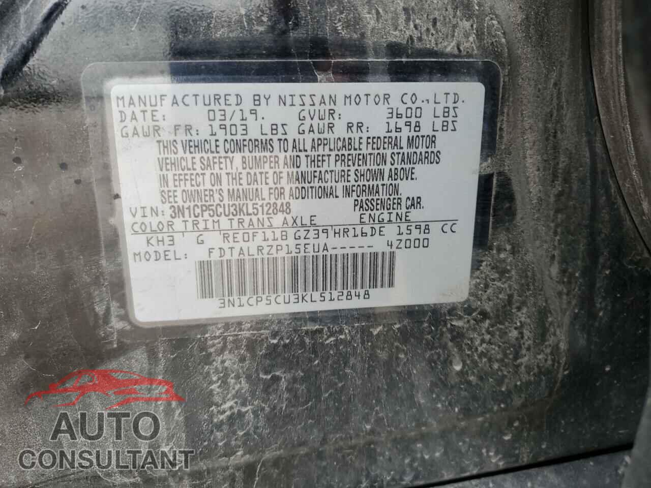 NISSAN KICKS 2019 - 3N1CP5CU3KL512848