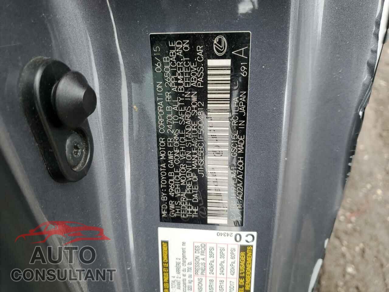 LEXUS RX350 2015 - JTHSE5BC1F5004812