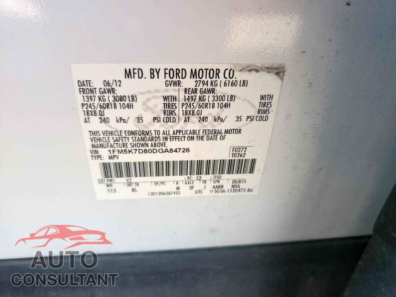 FORD EXPLORER 2013 - 1FM5K7D80DGA84726