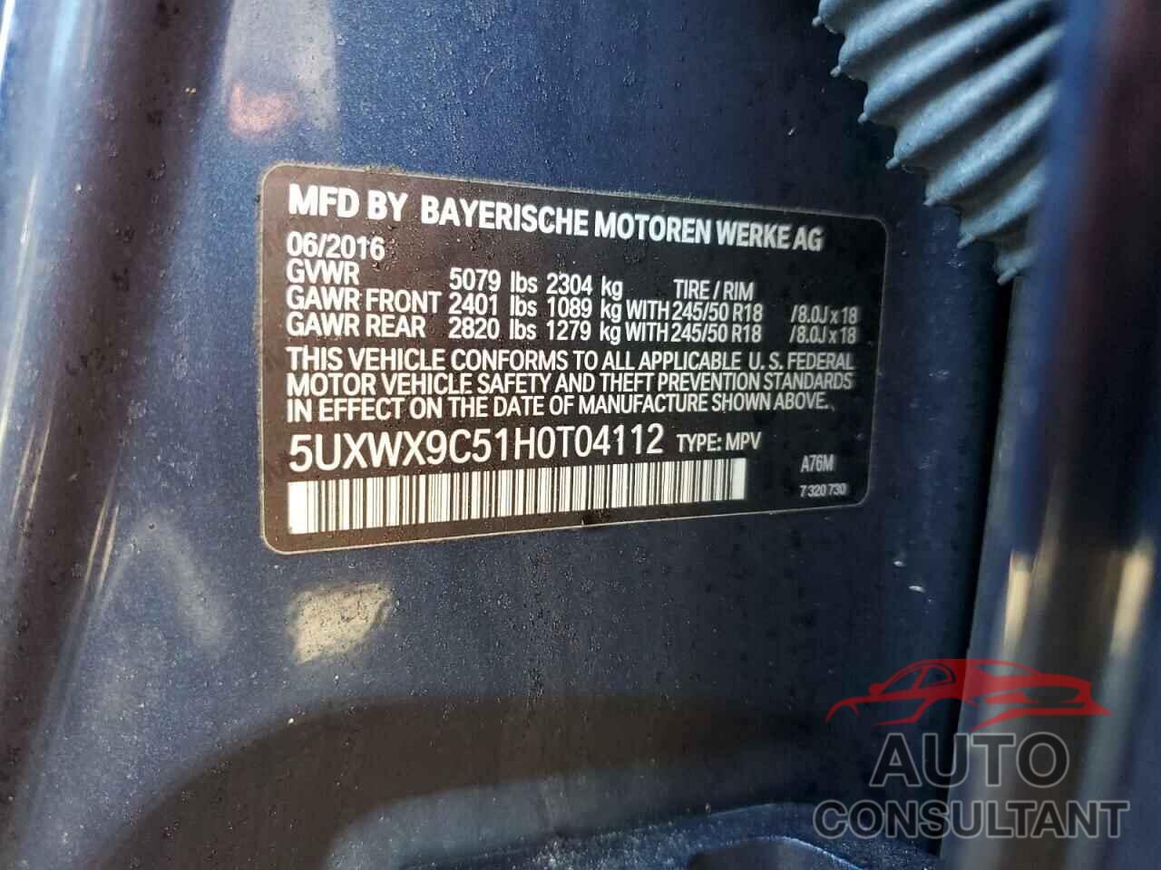 BMW X3 2017 - 5UXWX9C51H0T04112