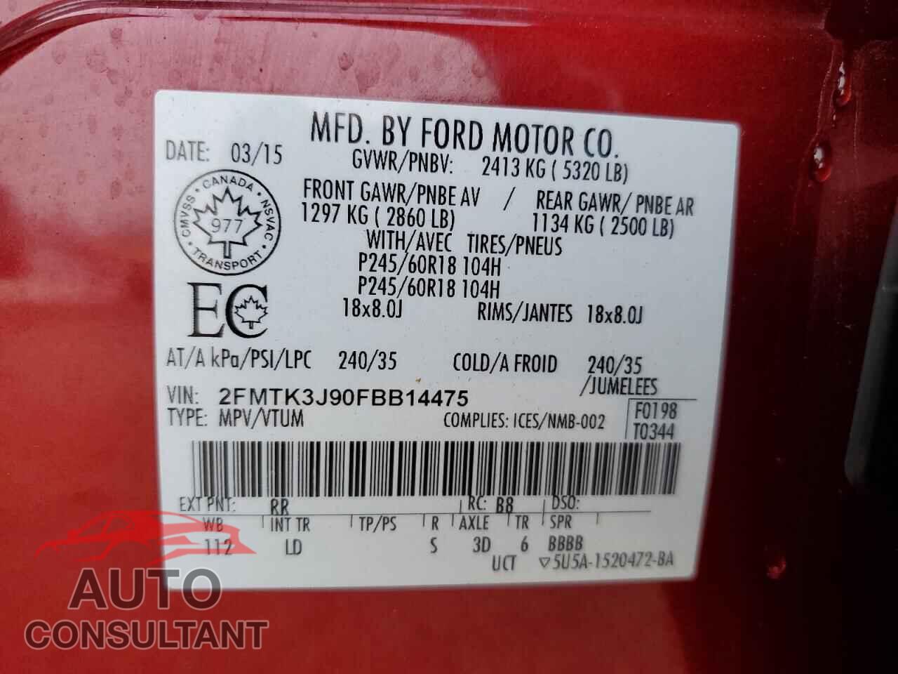 FORD EDGE 2015 - 2FMTK3J90FBB14475