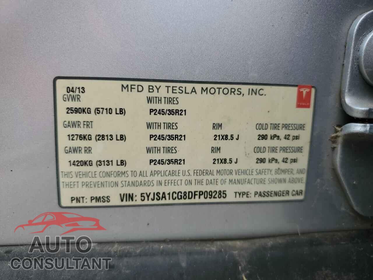 TESLA MODEL S 2013 - 5YJSA1CG8DFP09285