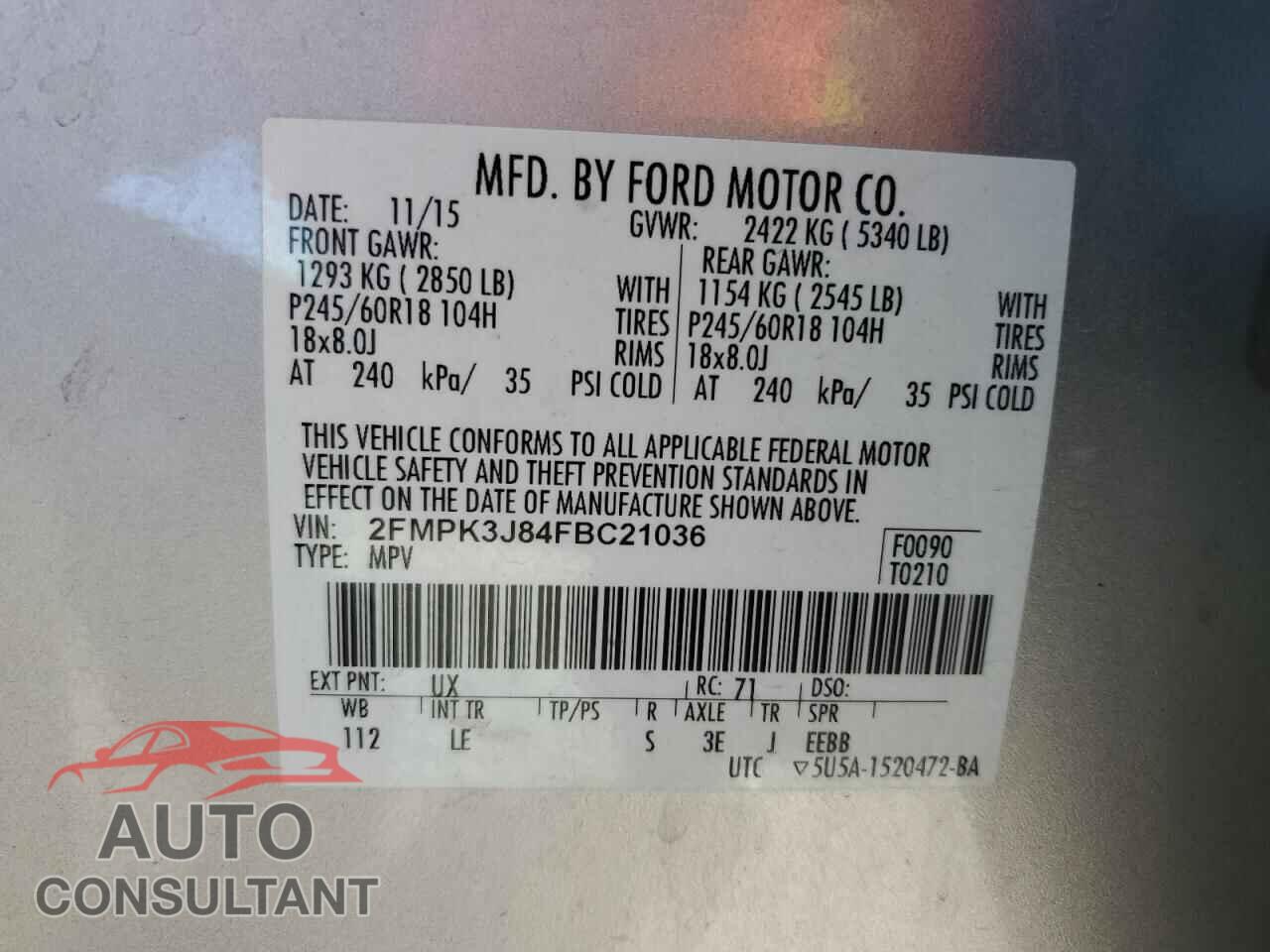 FORD EDGE 2015 - 2FMPK3J84FBC21036