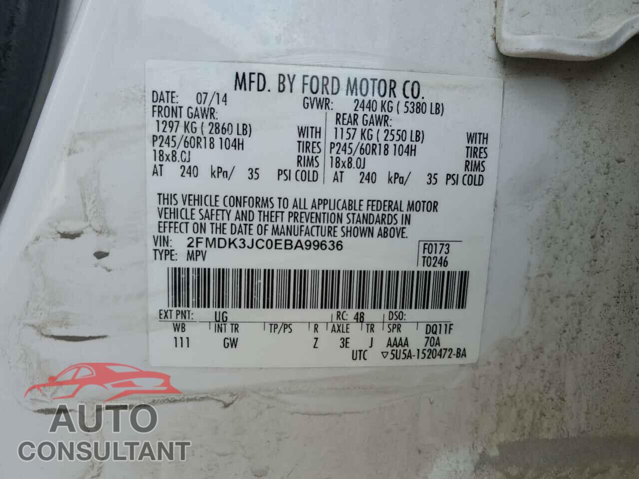 FORD EDGE 2014 - 2FMDK3JC0EBA99636
