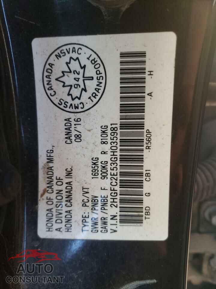 HONDA CIVIC 2016 - 2HGFC2E53GH035981