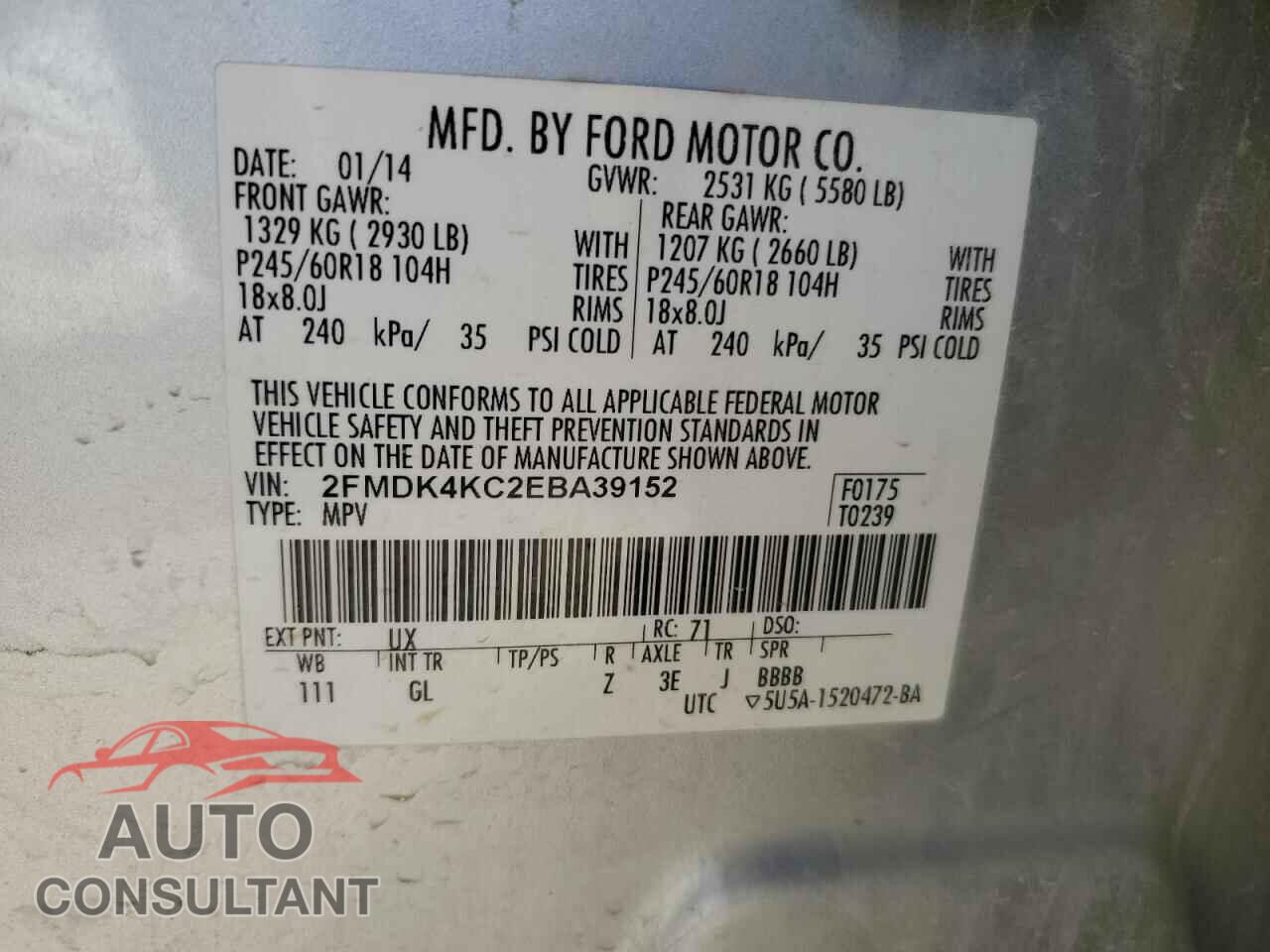 FORD EDGE 2014 - 2FMDK4KC2EBA39152