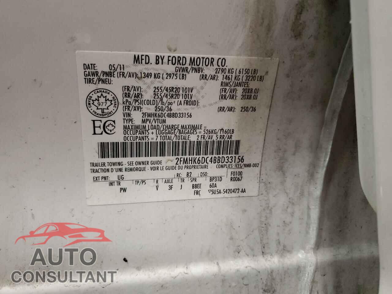 FORD FLEX 2011 - 2FMHK6DC4BBD33156